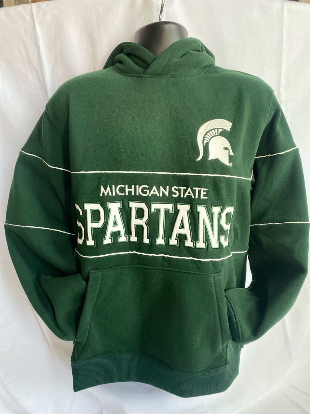 Michigan State Spartans Hoodie Mens L Green Embroidered Piping Sweatshirt NWT